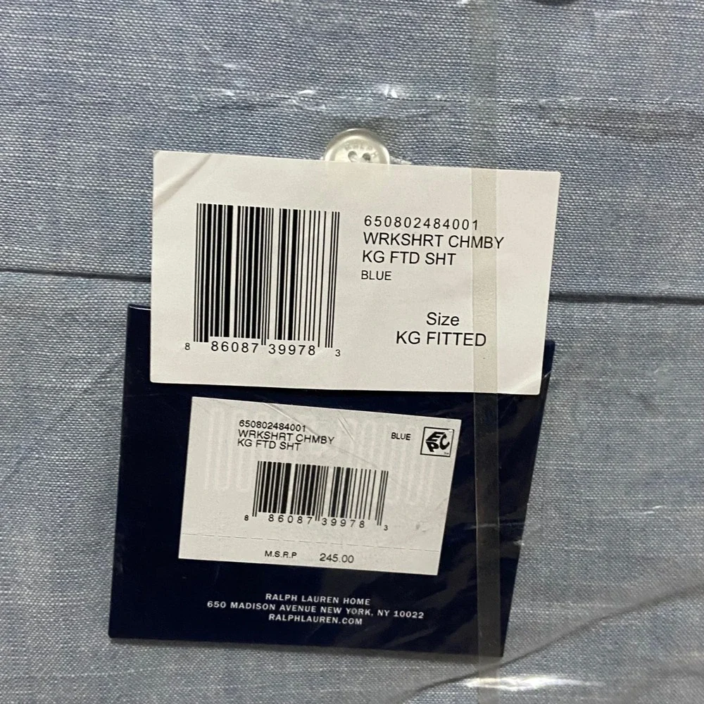 Ralph Lauren Workshirt Chambray King Flat & Extra Deep Fitted Sheet Set Blue NEW